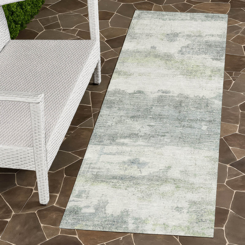 Tapis moderne lavable à la machine intérieur / extérieur ACN2873, Sarcelle, Tapis de couloir 2 pi 3 po x 7 pi 6 po