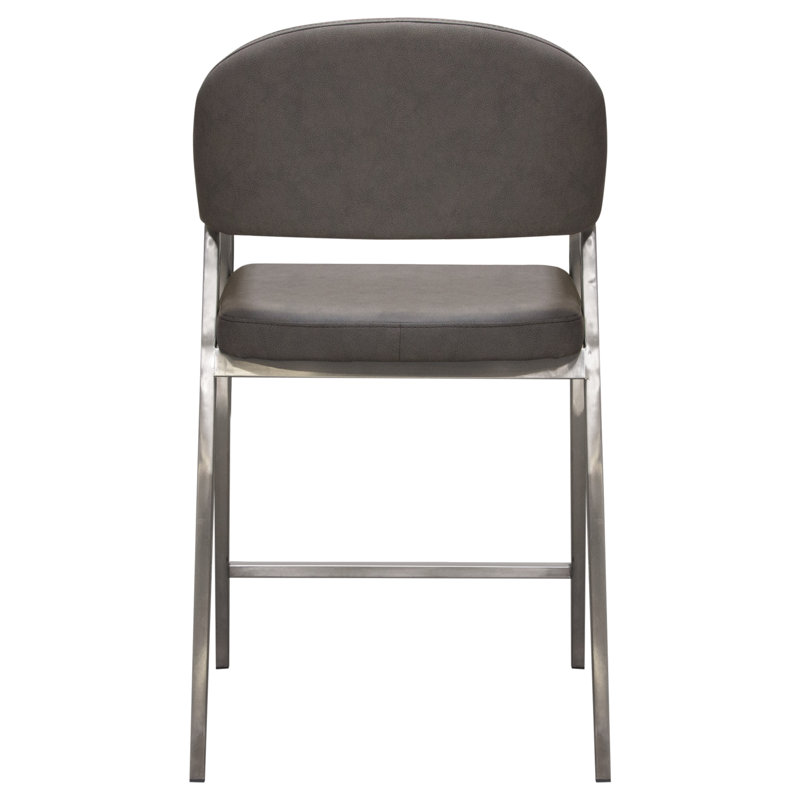 Adele Set Of Two Counter Height Chairs In Grey Leatherette W/ Brushed Stainless Steel Leg, Gray/Silver