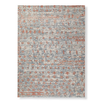 Wool Abstract Area Rug in Terracotta/Dusty Blue