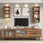 71" Modern TV Stand for 75"+ TVs, 2 Glass Sliding Doors, 2 Drawers, Cable Holes, Walnut Finish, Mid-Century Style