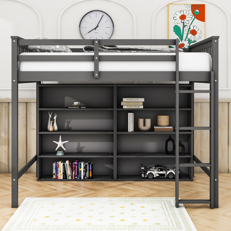 Javeria Kids Wood Loft Bed, Antique Gray, Full