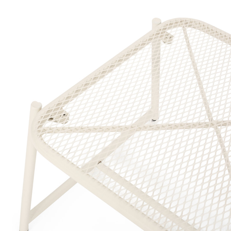 20.03" X 18.32" Iron Side Table, 13.14" H, White Mesh Top, Modern Outdoor Style Table With White, 18.32