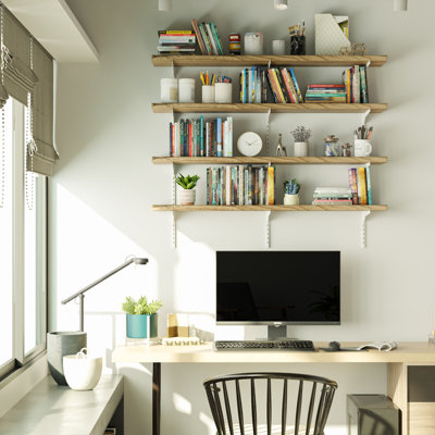 Tablette murale réglable en hauteur de 54 po x 10 po x 1 po, tablettes murales avec niveaux, tablettes de salon, unité d'organisation de placard pour décor mural moderne et industriel, 4 tablettes avec supports blancs