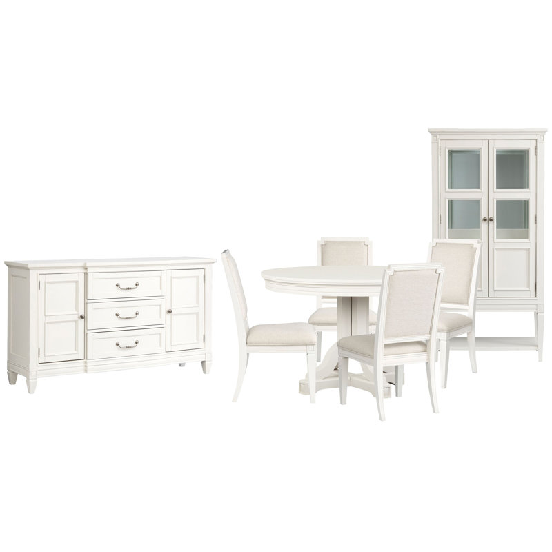 Table de salle à manger extensible ronde 48 po avec 4 chaises d'appoint rembourrées et une vitrine