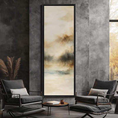Foggy Lakeshore Woodland Morning - reproduction d'art sur toile encadrée