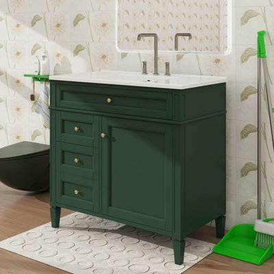 Meuble-lavabo de 36 pouces avec lavabo sur le dessus, armoire de rangement moderne, 2 tiroirs et un tiroir basculant