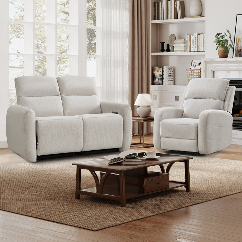 Ensemble de canapé inclinable et moderne en tissu 2 pièces avec fauteuil inclinable et causeuse, Beige