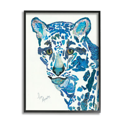 " Clouded Leopard Collaged Blue Patterns Wildlife Animal " Painting Print