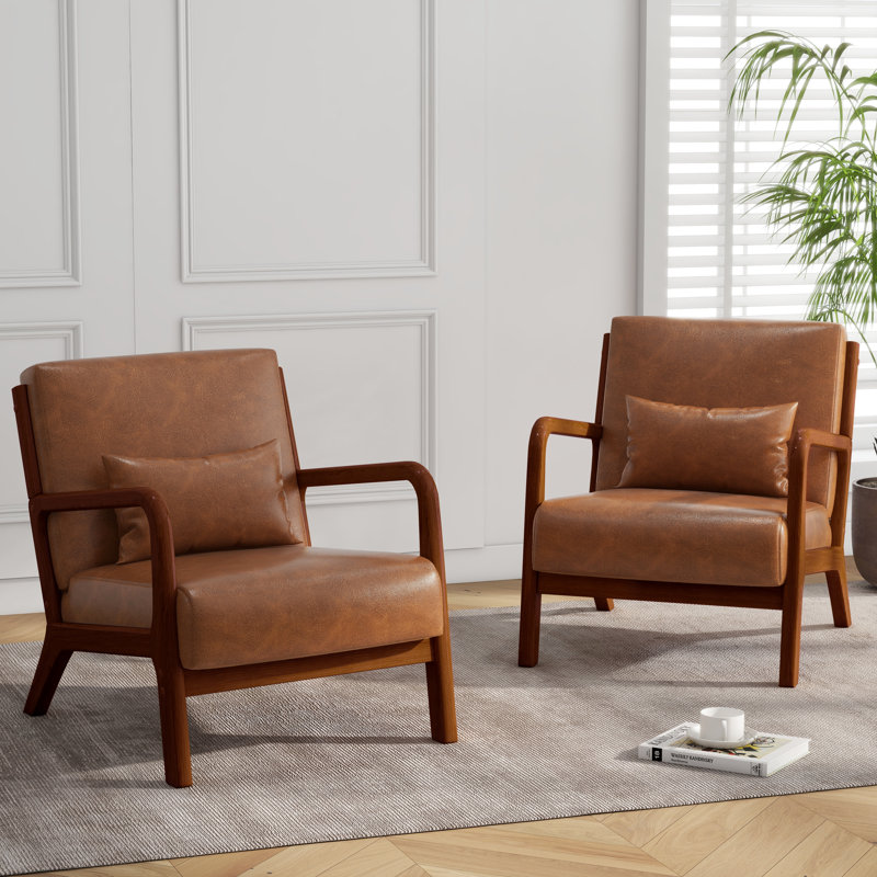 Carlanne 65.5 Cm Wide Armchair, PU Light Brown Faux Leather, Dark Brown