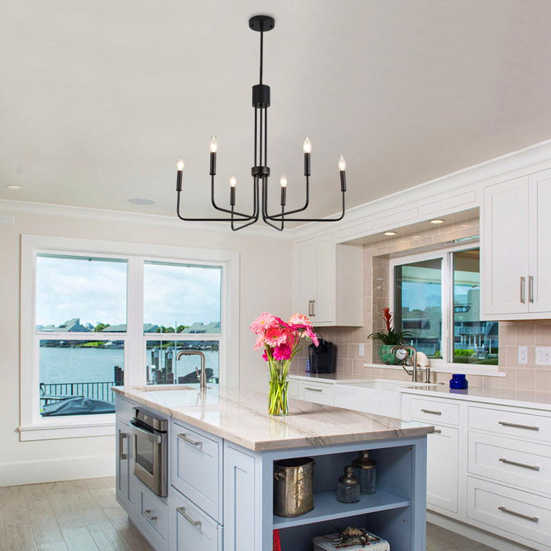 Velleda 6 / 8 - Light Modern Minimalist Candlestick Island Chandelier Transitional Pendant Light for Kitchen Dining Room, 6