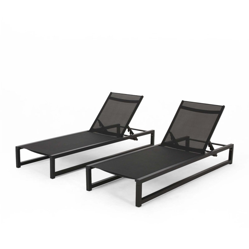 Chaise longue d'extérieur (ensemble de 2), Noir, 2