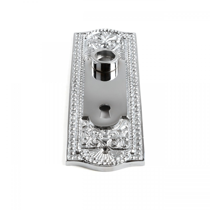 Chrome Finish Brass Beaded Door Back Plate with Keyhole