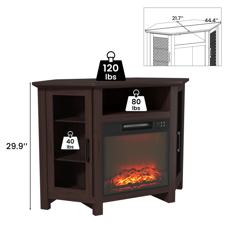 Meuble télé 45 po pour téléviseur de 50 po ou moins avec foyer électrique de 18 po inclus, Brown