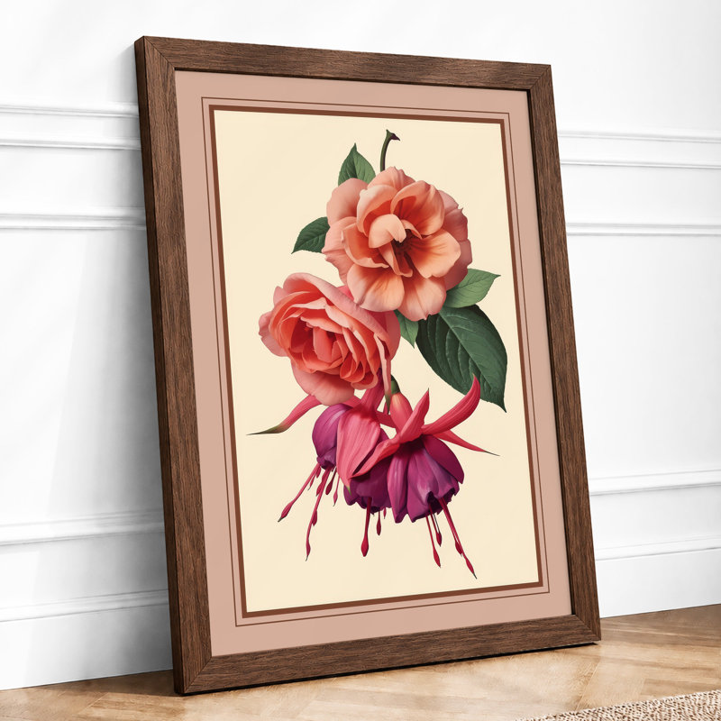 Study in Pink Botanical - Framed Print, A2 - 59.4 x 42.0 cm, Walnut