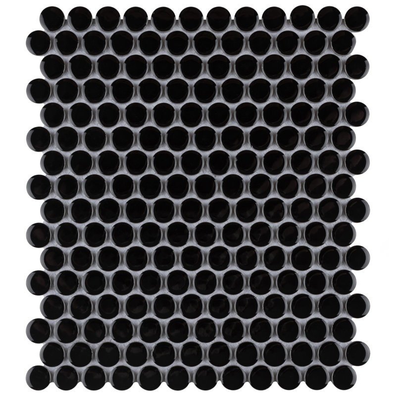 Metro Penny Glossy Black 9-3/4" x 11-1/2" Porcelain Mosaic Floor and Wall Tile