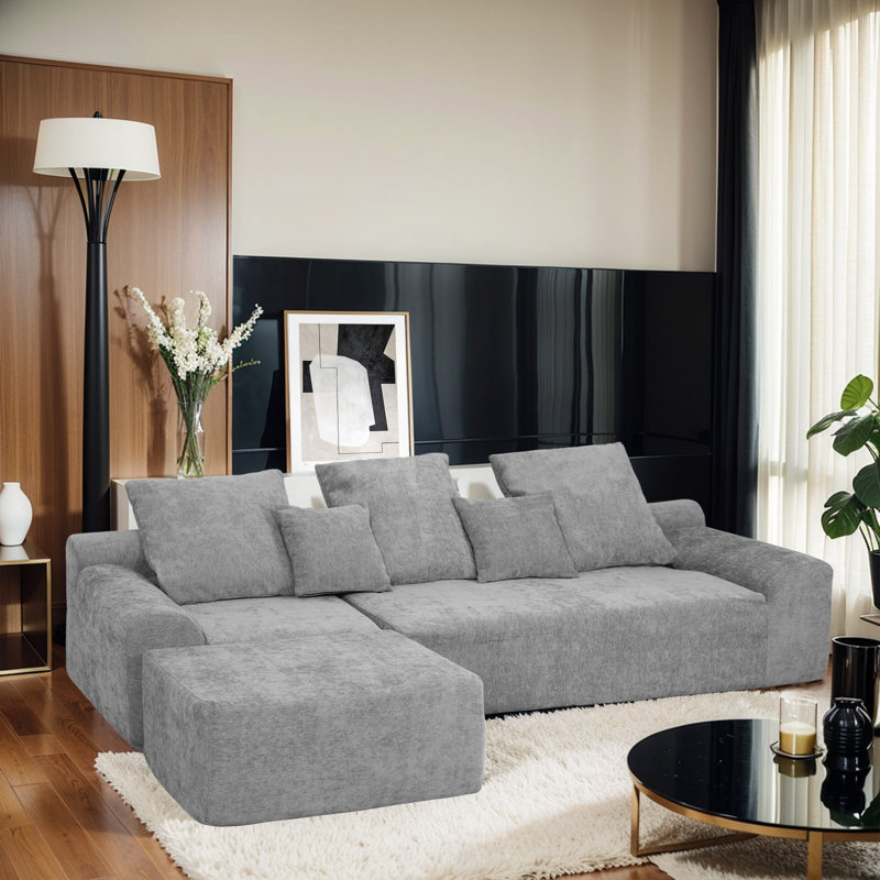 Canapé modulaire en chenille avec repose-pieds et coussins Happer