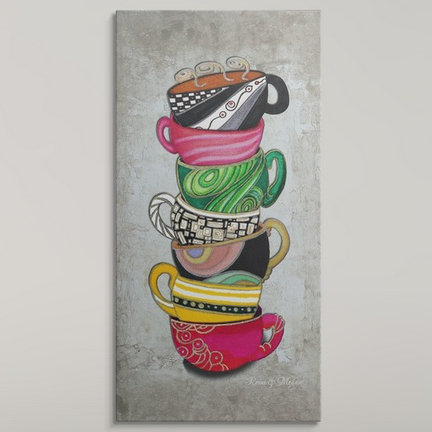 « collection » par megan duncanson, reproduction d’art Stacked Hot Cuppa, H 38 po x l 23 po x P 1 po, Cadre noir