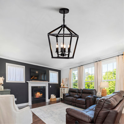 Plafonnier industriel noir à 4 lumières de style campagnard avec cage ouverte rustique et hauteur de suspension réglable, base E12 pour îlot de cuisine, salle à manger, vestibule, vestibule