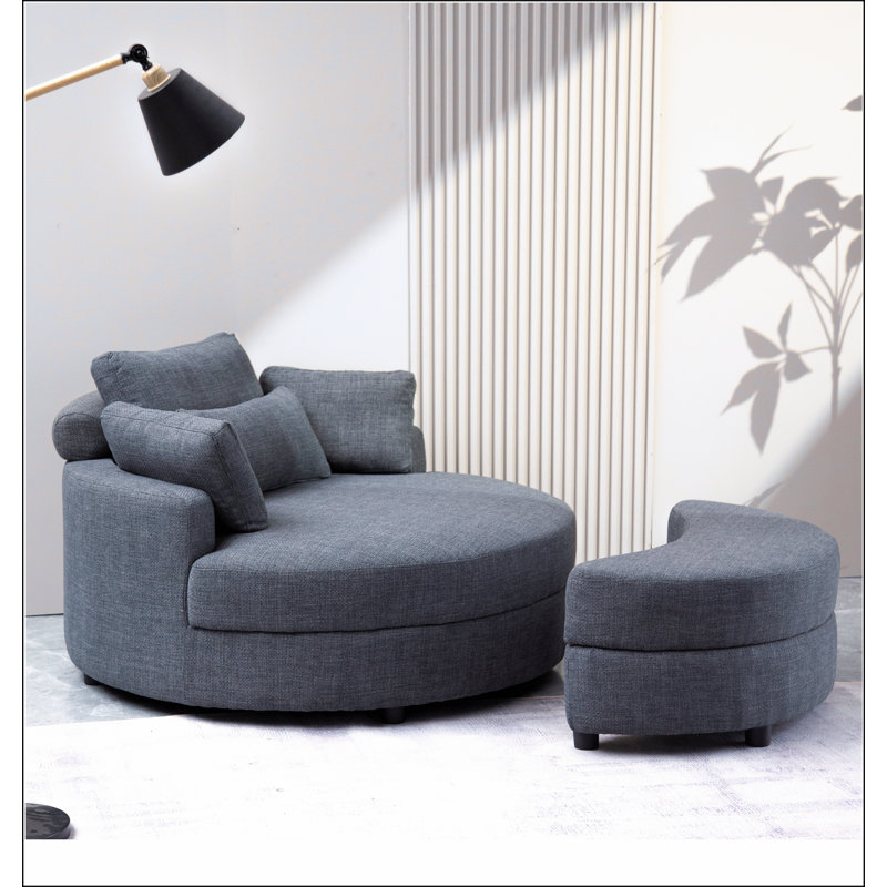 Grande chaise ronde avec rangement en tissu de lin pour le salon de l'hôtel avec coussins, Gris foncé