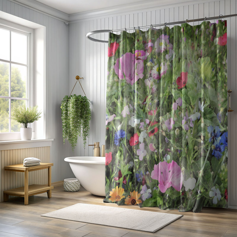 Rideau de douche à motif floral Frayer, H 74 po x l 71 po