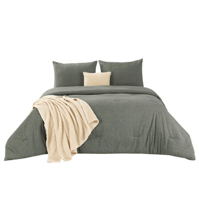 Bedsure Cotton Comforter with Throw Waffle Blanket and Decorative Pillow,Bedding Comforter Sets