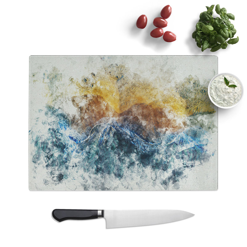 Incoming Waves Watercolour Chopping Board, 0.4cm H x 20cm W x 28.5cm L