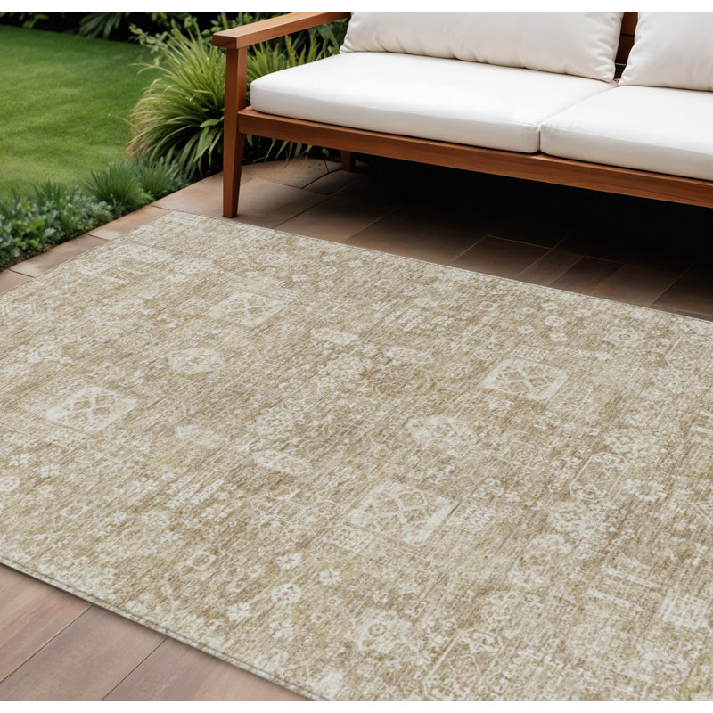 Tapis oriental lavable intérieur / extérieur brun clair 10 pi x 14 pi