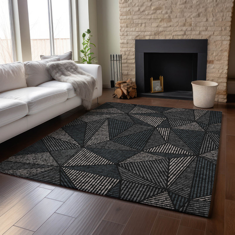 Premium Machine Washable Cerrito Black Rug, Rectangle 10' x 14'
