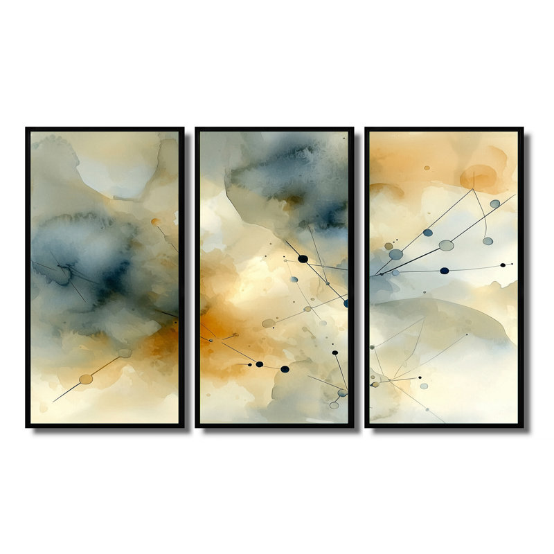 Ensemble de décorations géométriques abstraites célestes à l'encre liquide Galaxy I, H 28 po x l 36 po, Noir