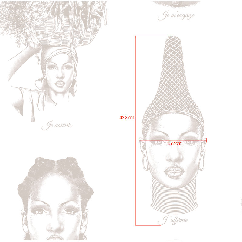 Papier peint à motif de femmes haitiennes d'Haïti, Beige