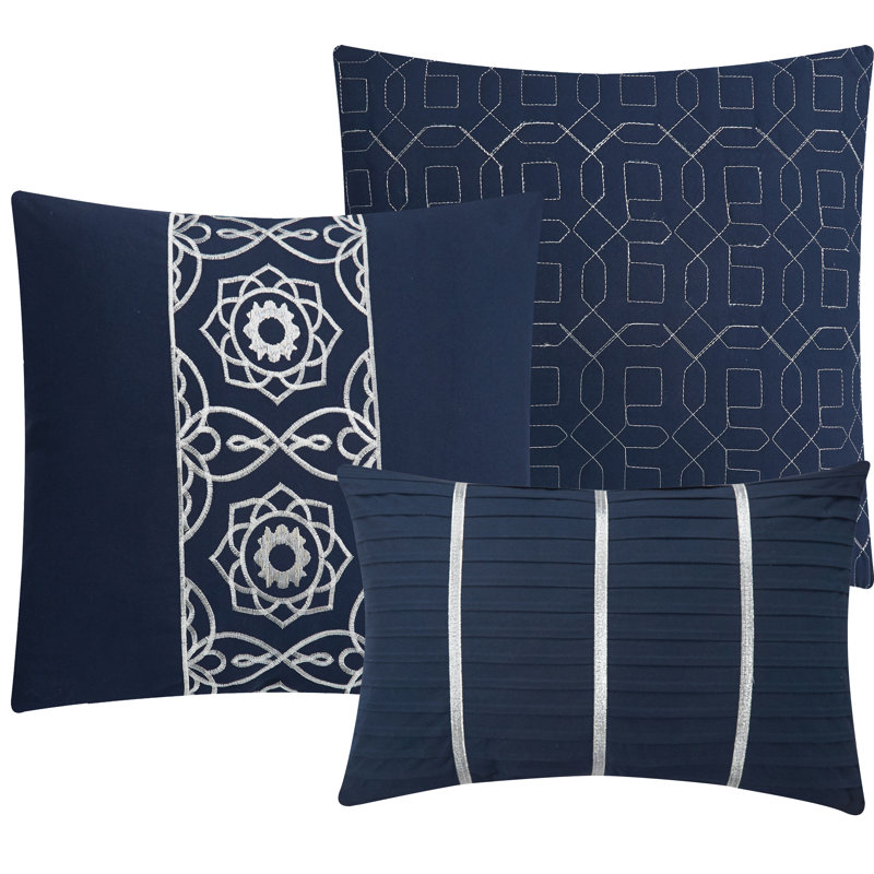 Tonya Microfiber 6 Piece Comforter Set, King Comforter + 5 Additional Pieces, Navy
