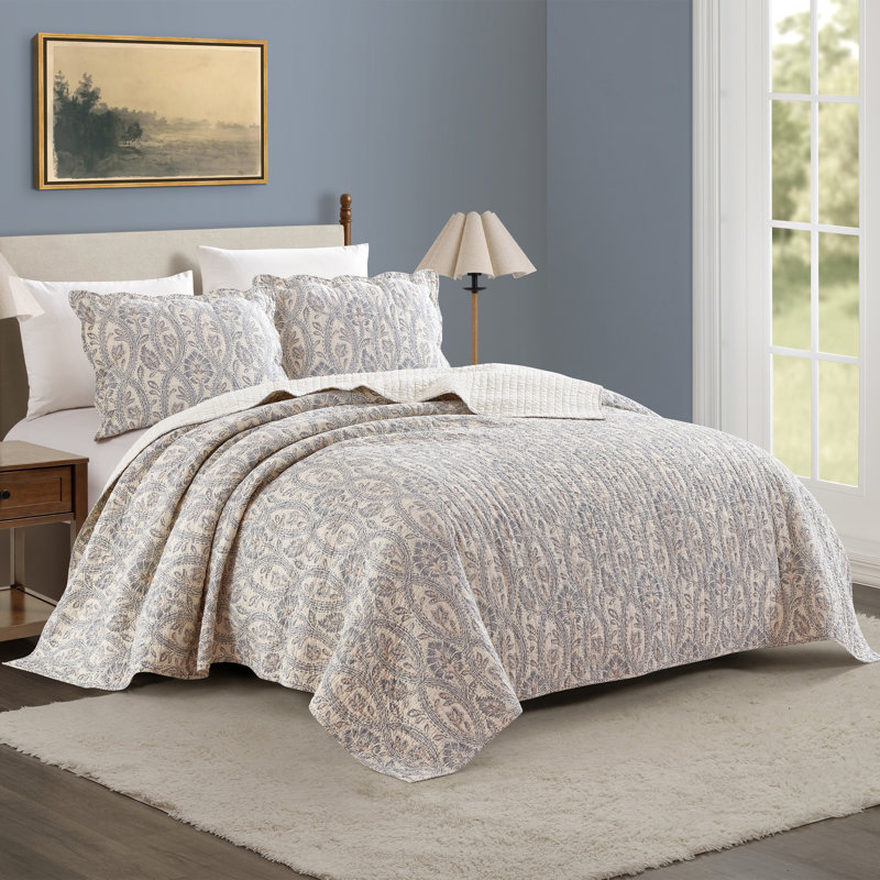 Ensemble de courtepointe réversible en coton à médaillon 3 pièces Jonas Cent, Full/Queen Quilt + 2 Standard Shams