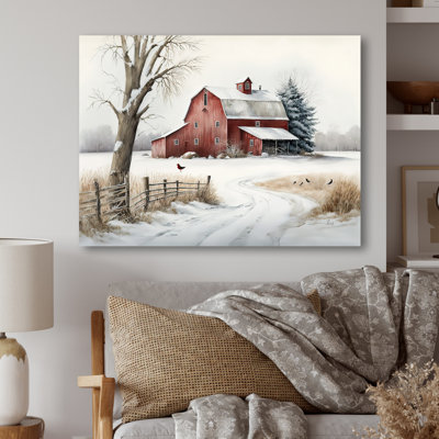 Calm Red Barn In Winter III - Farmhouse / Country Canvas Wall Art