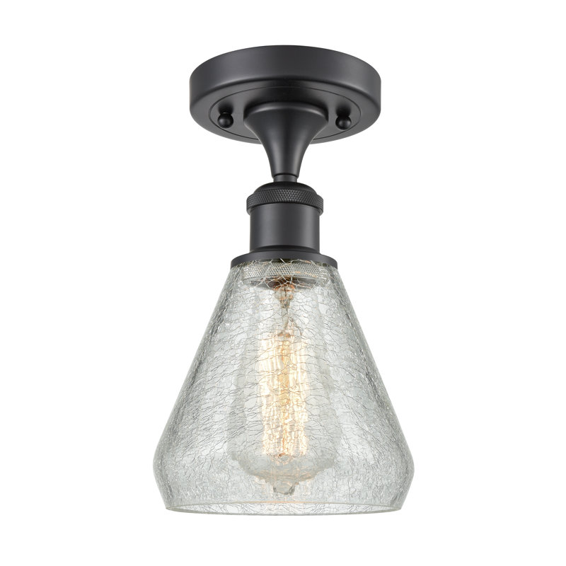 Berlin Semi Flush Mount, Matte Black, Clear Crackle, 6 Watt Vinage LED Bulb