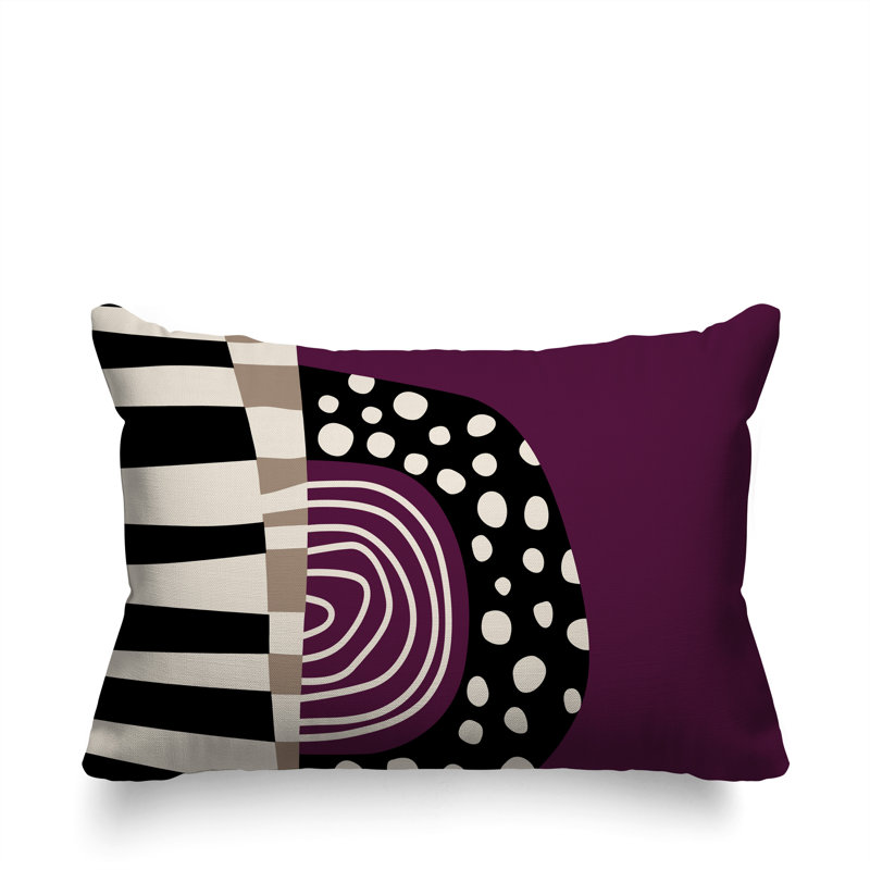 Oreiller rectangulaire réversible intérieur / extérieur Ritter Abstract, H 14 po x l 20 po, Mauve / noir / blanc cassé
