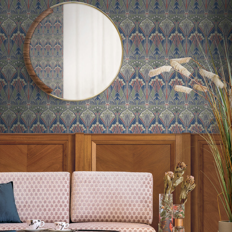 Mamadou Dragonfly Damask 10.05 m x 53 cm Wallpaper Roll, Green/Blue/Red