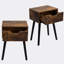 Ensemble de 2 tables d'appoint en bois de style Mid-Century, table de bout avec 1 tiroir de rangement, table de chevet pour le salon de la chambre à coucher, brun rustique et noir