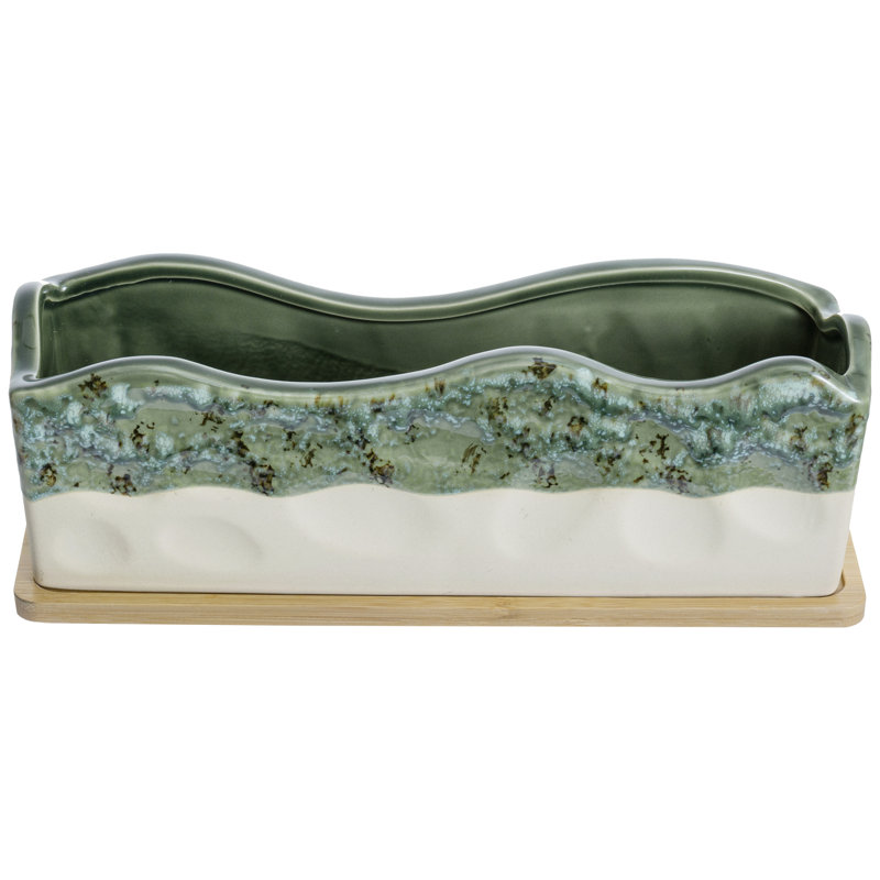 12 Inch Indoor Ceramic Planter with Tray