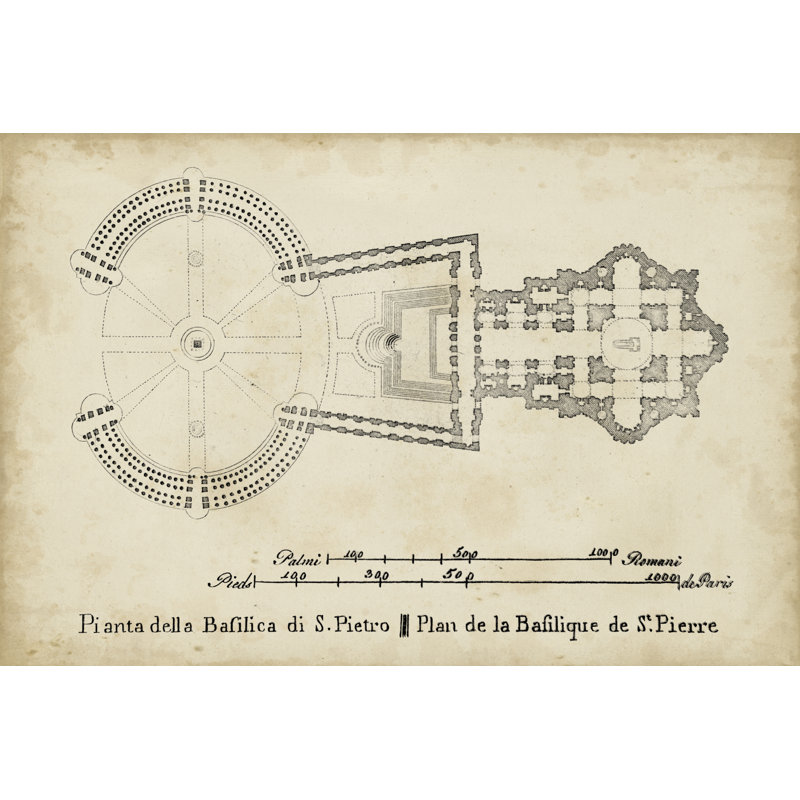 Plan for St. Peter's Basilica - Reproduction de dessin sur toile tendue, H 32 po x l 48 po x P 1,25 po