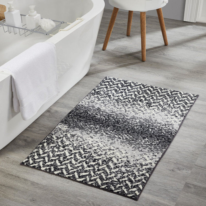 Tapis de cuisine / de salle de bain avec envers antidérapant Annaruth Collection, Gris, Tapis de couloir 20 po x 60 po