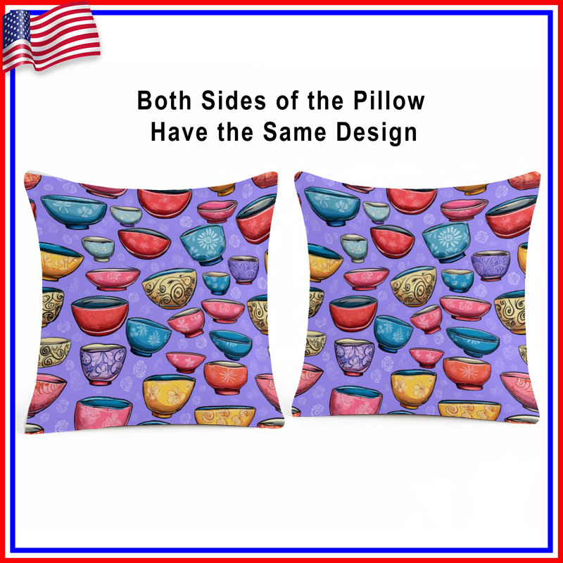 Bowls Throw Pillow, Kitchenware Double Sided Pillows, 16 x 16 inches