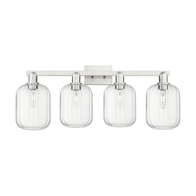 Eldon - 4 Light 36" Jar Shade Bath Vanity Light, Clair, Nickel satiné, Quatre lumières