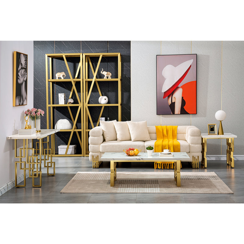 Table basse Nimao, Plateau blanc / base or