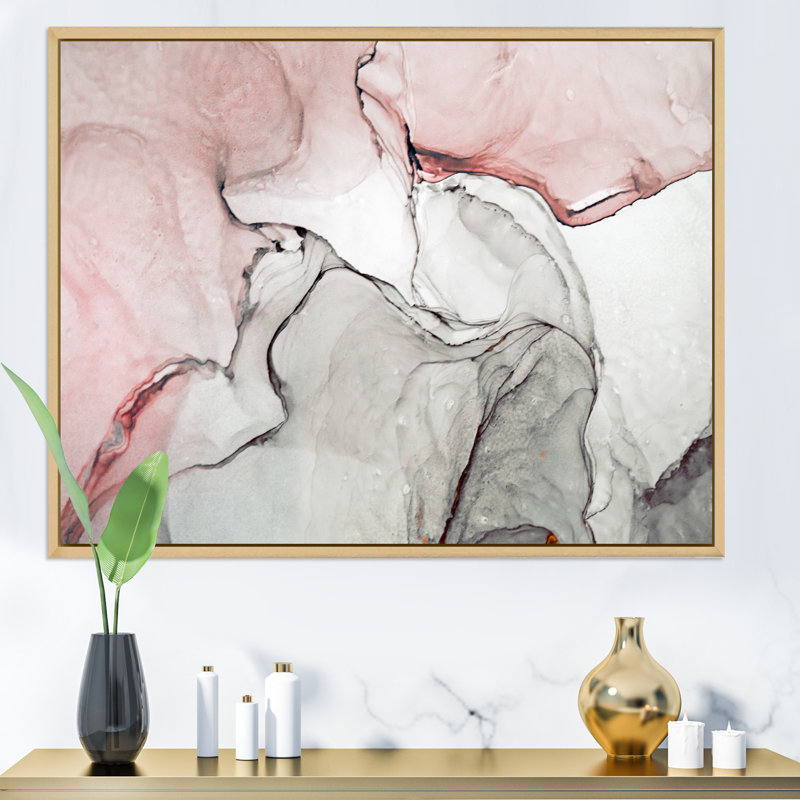 Art mural sur toile luxueux rose gris marbré II, H 34 po x l 44 po, Toile avec cadre flottant, Brun