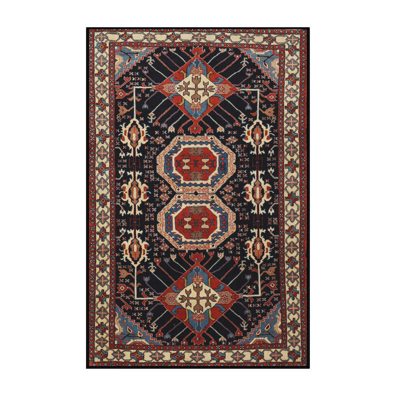 Tapis noir/rouge/beige traditionnel Miky, Rectangle 3 pi x 5 pi