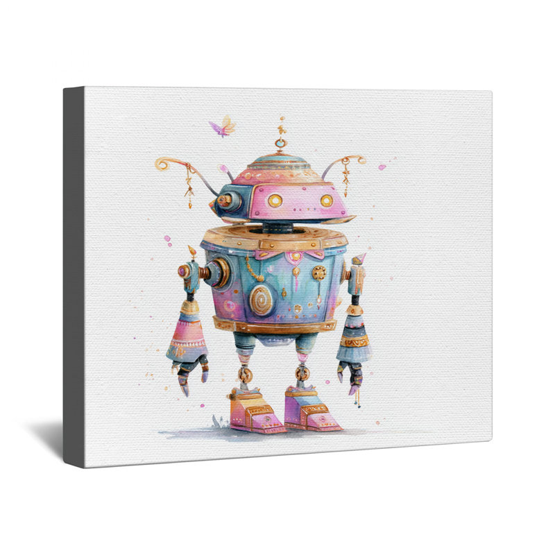 «Whimsical Robot Illustration», toile tendue en plusieurs tailles, 16 x 16 pouces