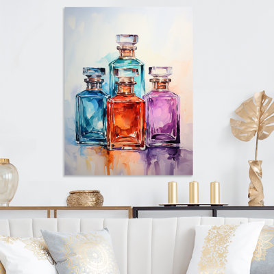 Flacons de parfum en cristal bleu orange - art mural en métal Parfums