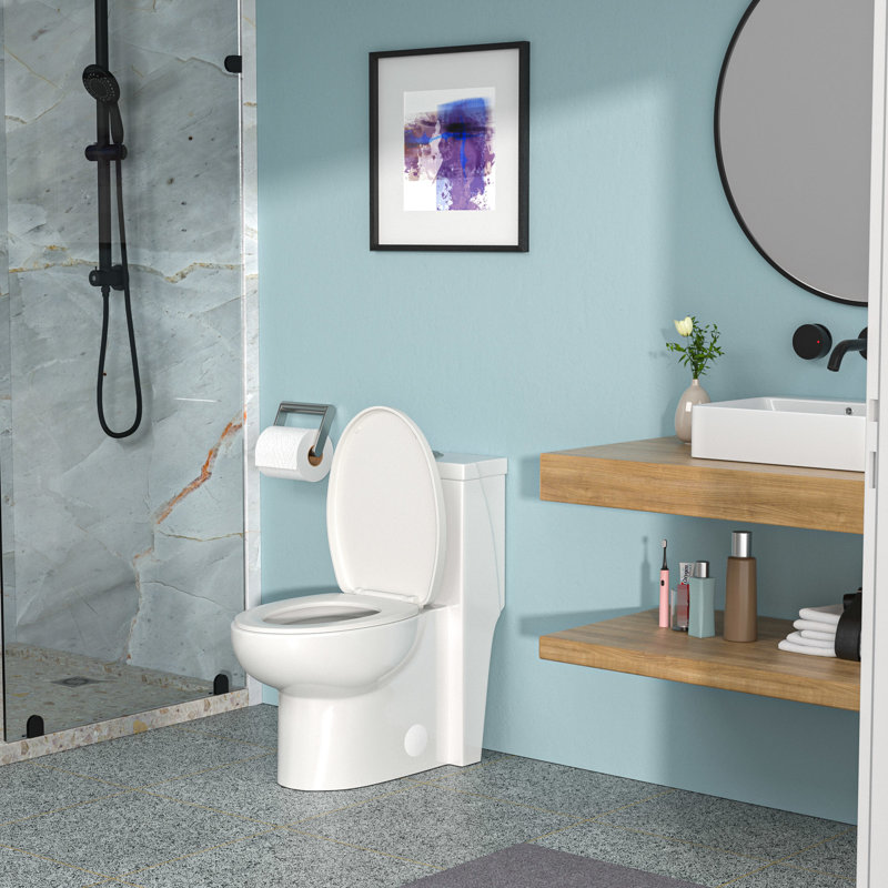 White Ceramic Toilet With Dual Flush And Comfortable Height - User- Bathroom Seat One Piece Ergonomic Design
