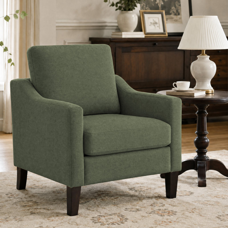 Fauteuil d'appoint rembourré avec pieds en bois massif, Green, 1
