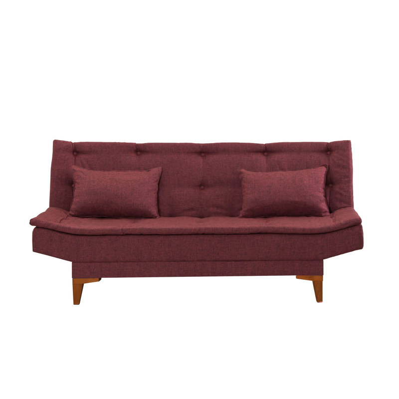 Twin 73.2" Wide Split Back Convertible Sofa, Claret Red Polyurethane